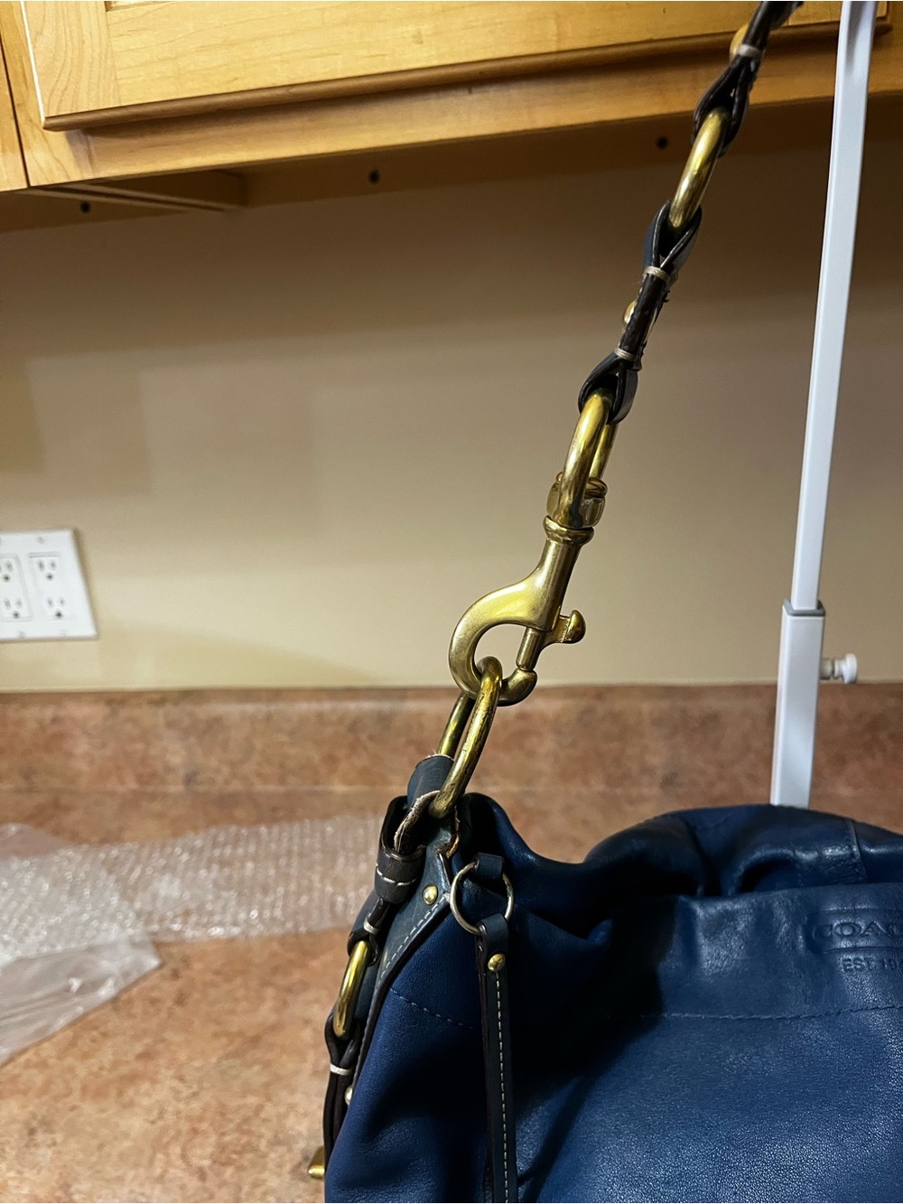 Coach Navy Leather Shoulder Hobo with Brass Hardware - Picture 3 of 14